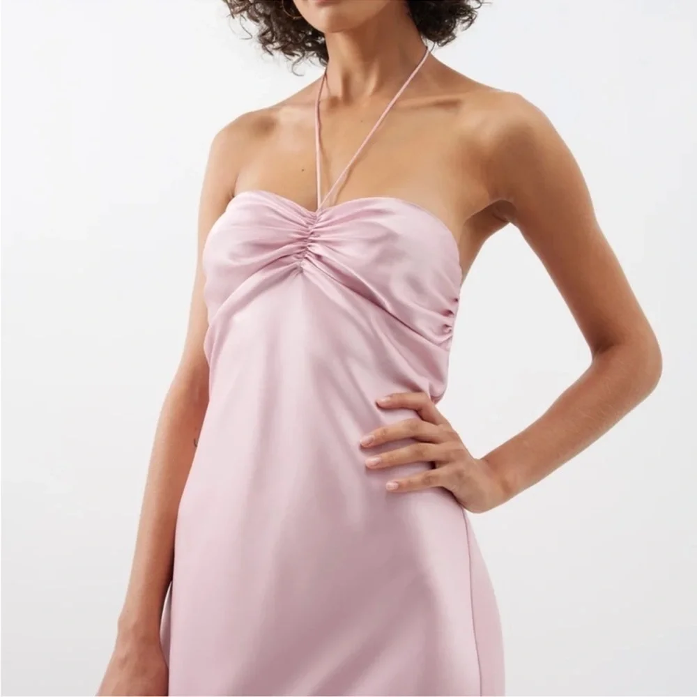 NWT Reformation Valora Satin Halter Maxi Dress in Color Babygirl Pink Size 6 - Picture 3 of 15